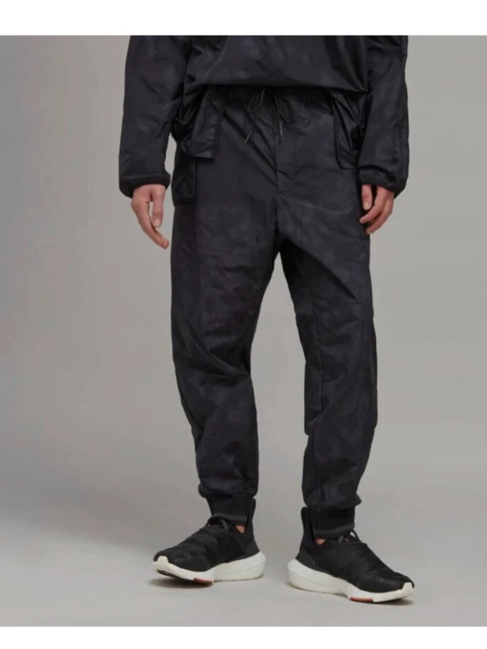 Y-3 ADIDAS YOHJI YAMAMOTO BLACK LEOPARD PRINT TRACK PANTS - M